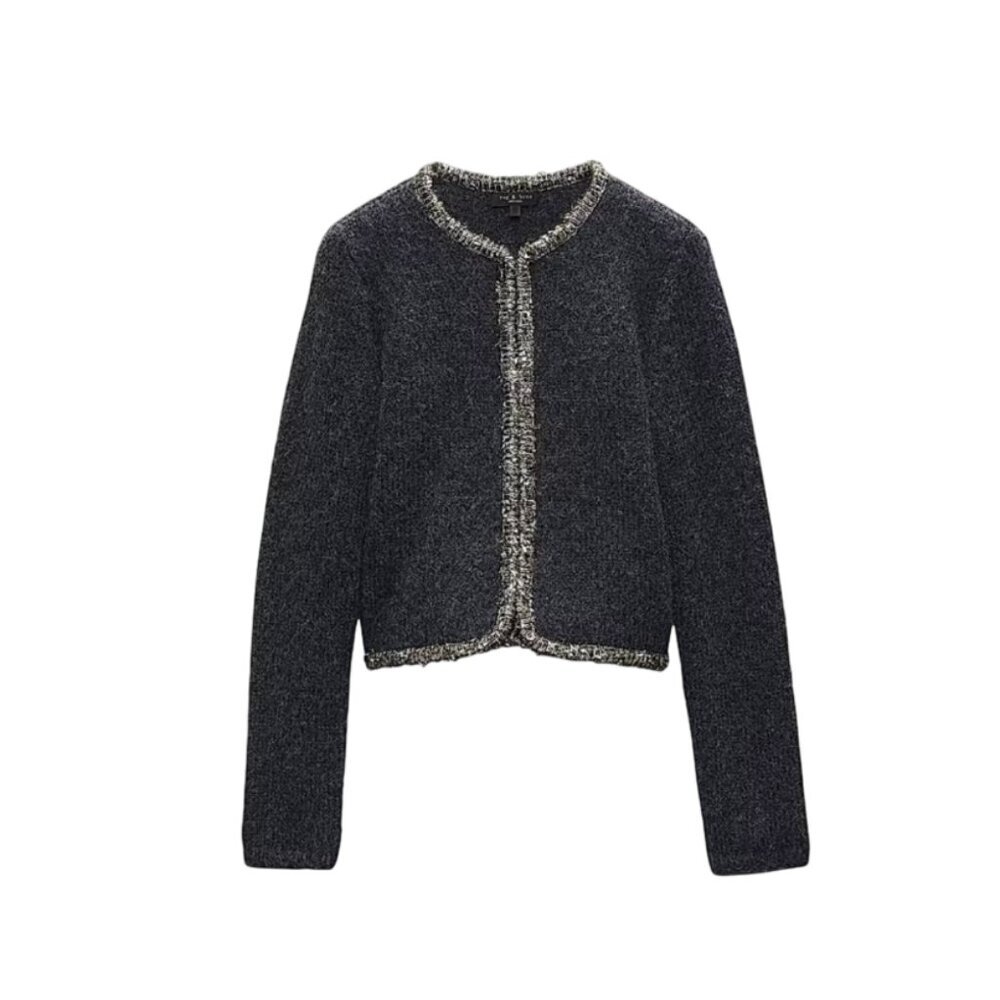 Rag & Bone Davies Cardigan Sweater Womens Medium Metallic Trim Wool Alpaca Crew